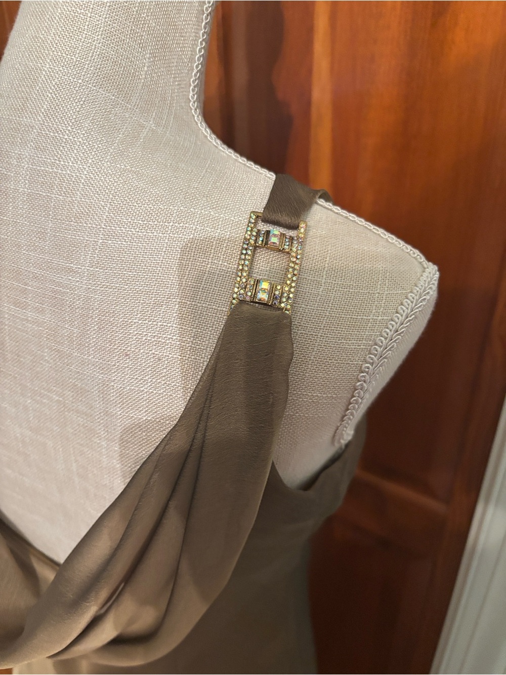 Alex Evenings Olive Satin Draped Cowl Gown - Picture 5 of 5